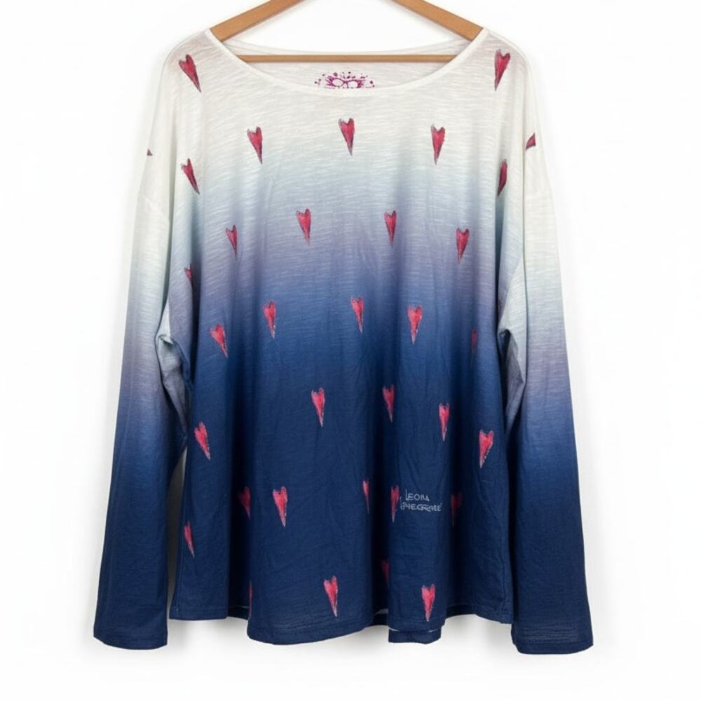 Leoma Lovegrove Womens 3XL Artsy Coastal Whimsical Romantic Heart Ombre Knit Top